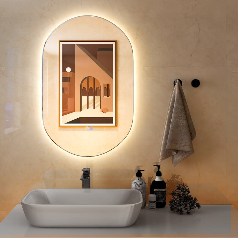 Costway 32'' x 20'' Oval Bathroom Wall Mirror Mounted Makeup Mirror