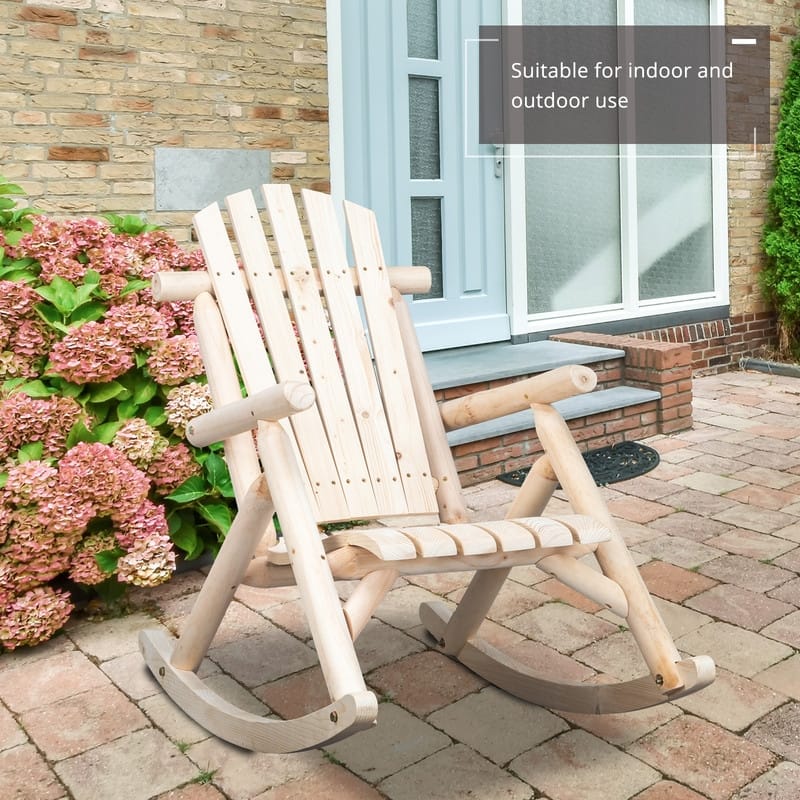 Karlhome Outdoor Fir Rocking Chair, Wood Rustic Adirondack Chair