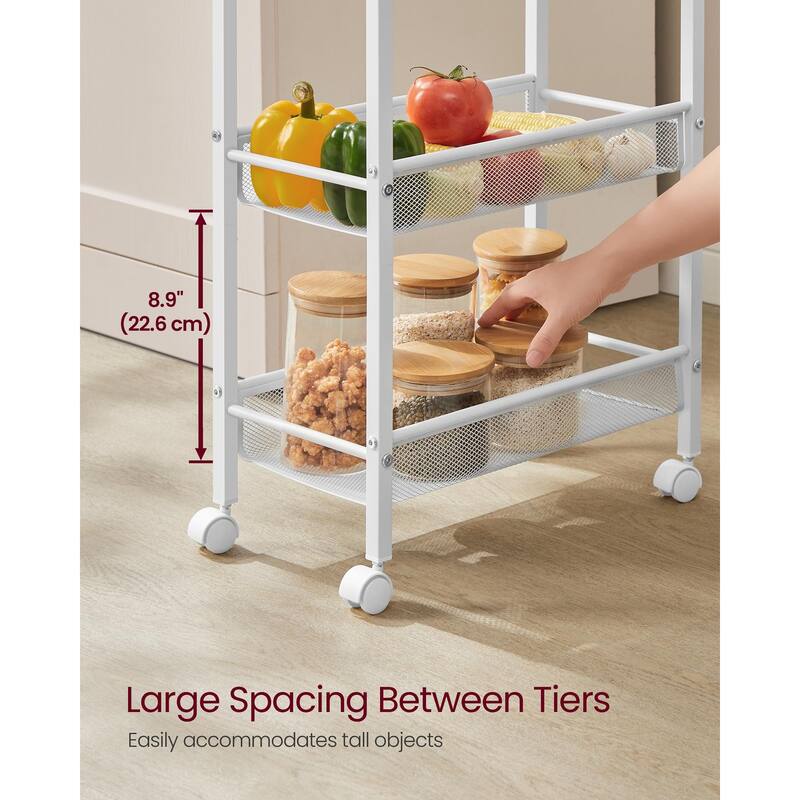 Slim Rolling Cart, 5-Tier Storage Cart, Narrow Cart with Handle, 8.7 Inches Deep, Metal Frame, for Kitchen, Dining Room