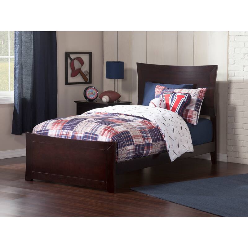 Traditional Bed Frame with Footboard - Solid Wood Bed with Symmetrical Design - Espresso Finish