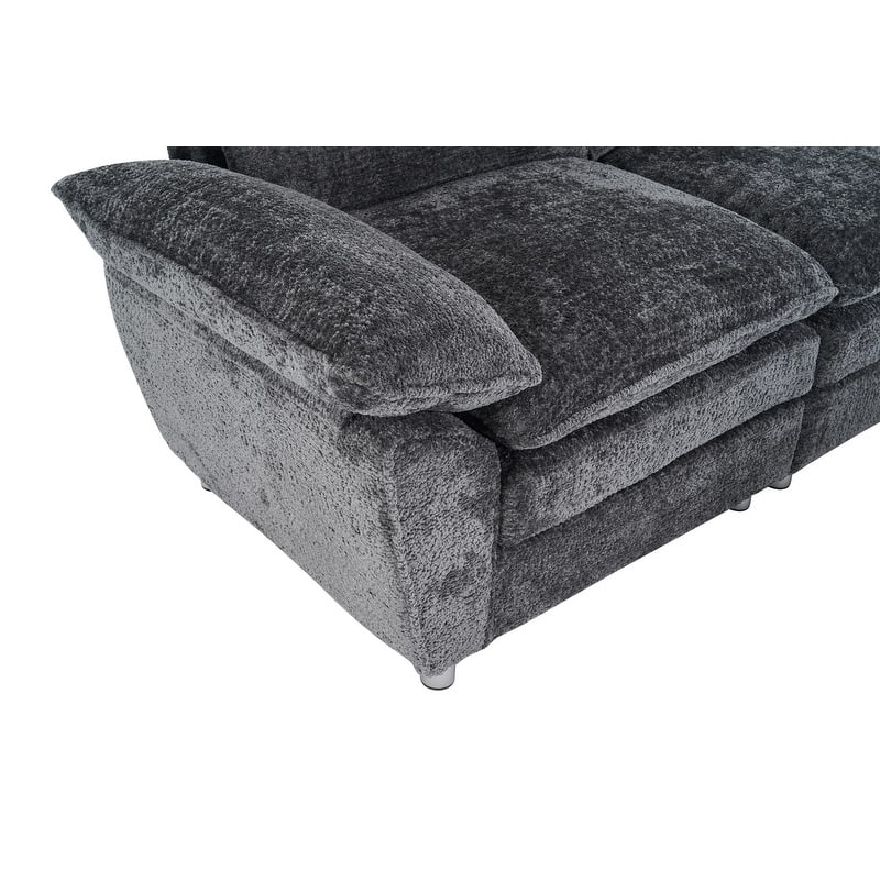 Modern Upholstered Living Room L Shaped Sofa,Comfy Sofa Couch with Ottoman and Pillow Arms