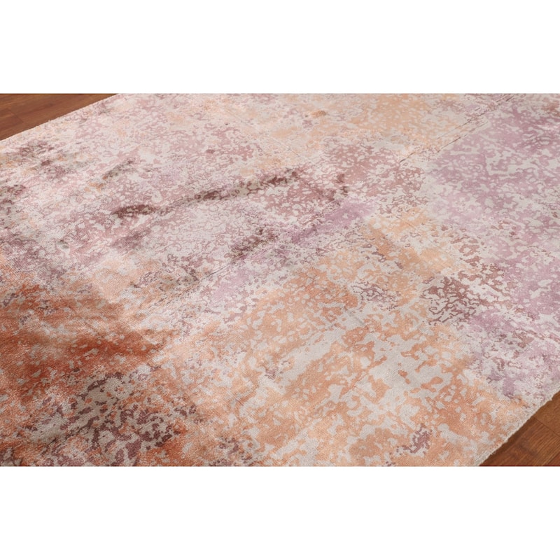 Contemporary Abstract Indian Area Rug Hand-Knotted Wool Carpet - 4'7"x 6'4"