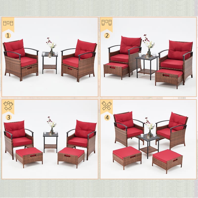 AVAWING 5-Piece Patio Furniture Set Wicker Conversation Set with Coffee Table and Ottoman