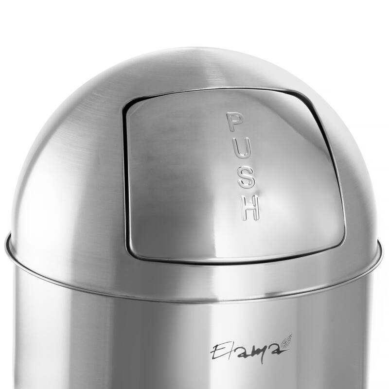 Elama 50 Liter Large 13 Gallon Push Lid Stainless Steel Cylindrical Home and Kitchen Trash Bin in Matte Silver