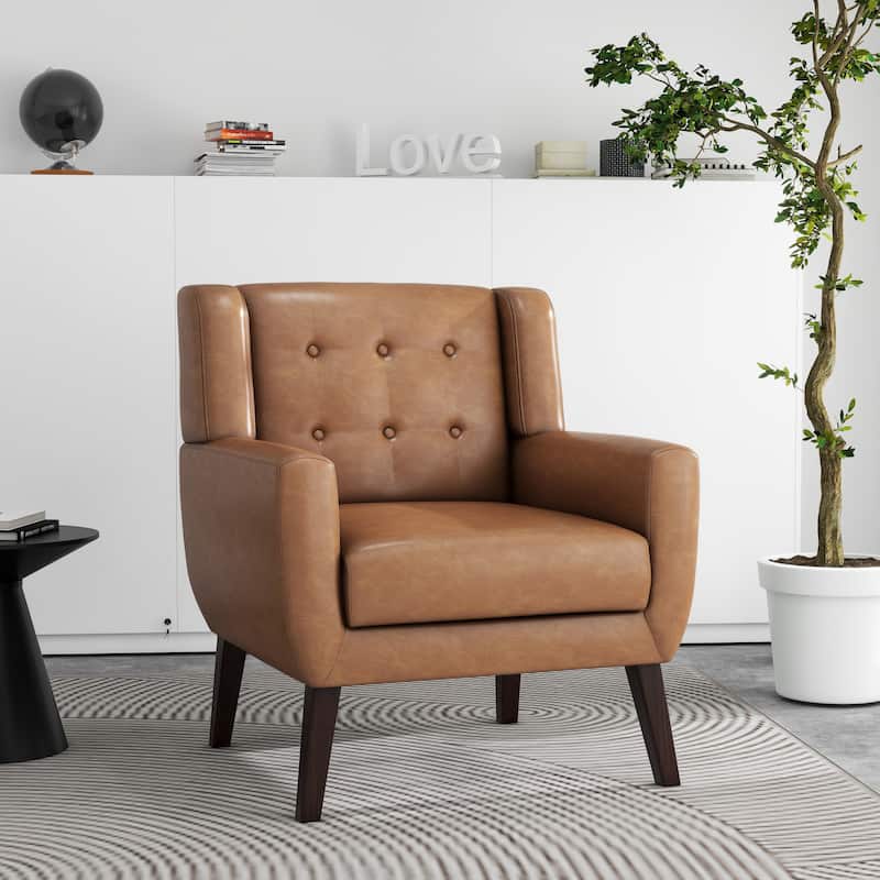 PU Leather Accent Chair Living Room Upholstered Armchair - Brown