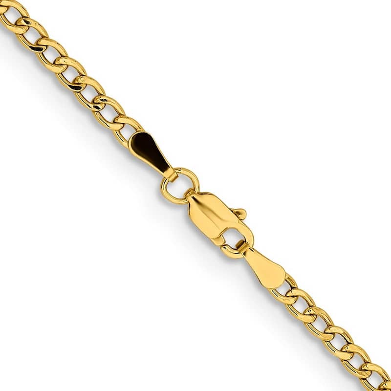 Curata 14k Yellow Gold 10" 2.85mm Semi solid Curb Link Chain Ankle Bracelet (Lobster-claw)