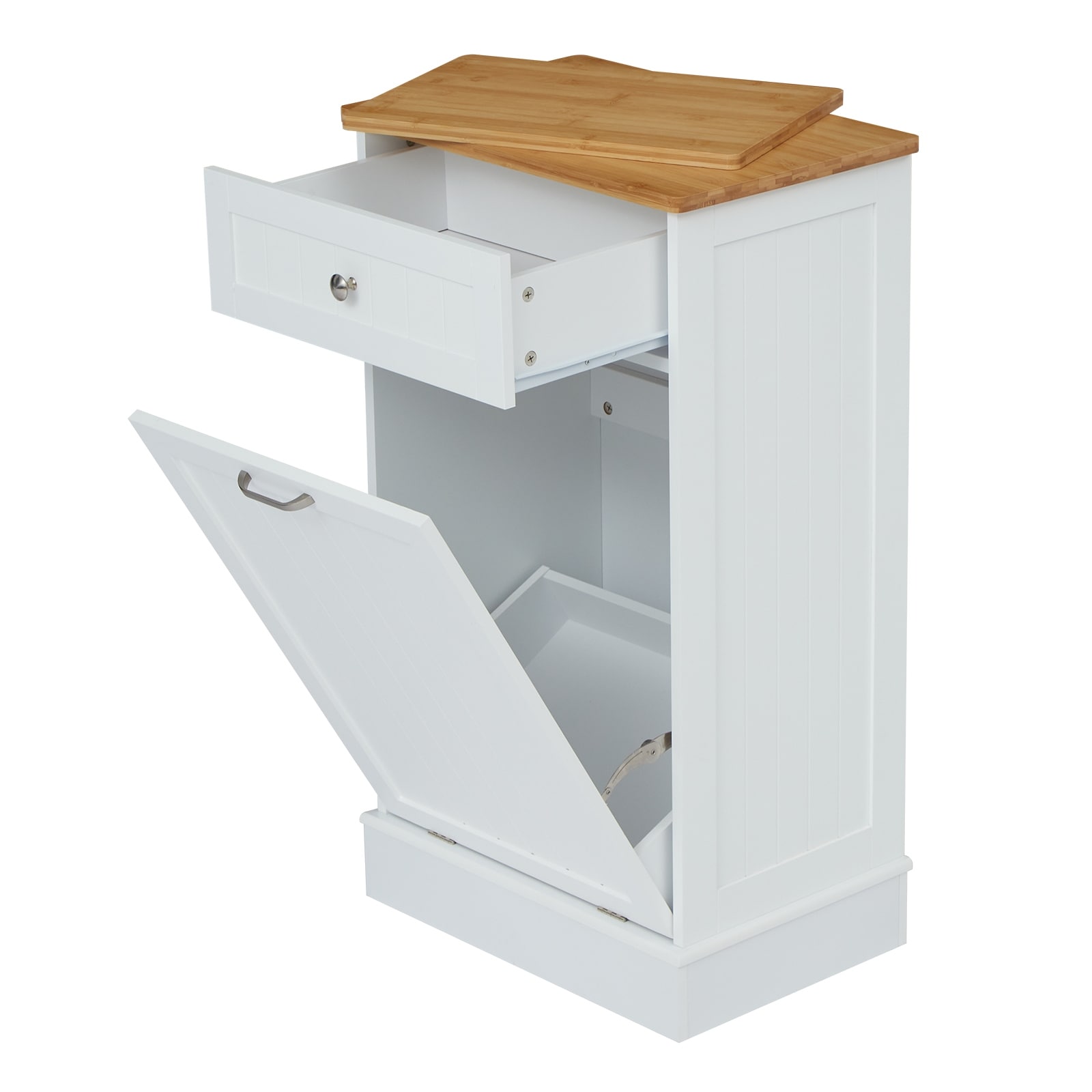 Trash Bin Cabinet with Shelf and Drawer, Trash Can Cabinet, Tilt Out D –  thefurniturefarm