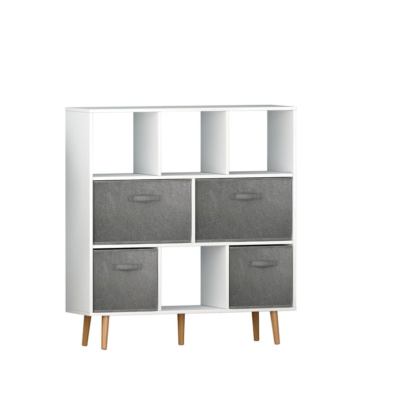 42.12" H x 39.37" W Cube Bookcase With Bins White/Brown