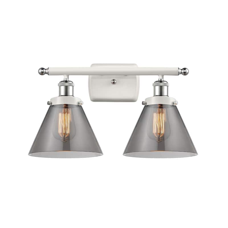 Innovations Lighting Ballston Urban Cone - 2 Light 18" Bath Vanity Light - White and Polished Chrome/Plated Smoke