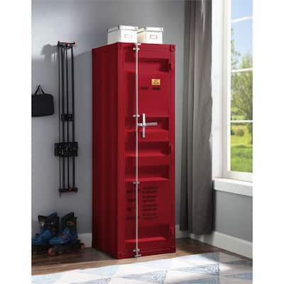 Industrial Metal Cargo Wardrobe with 1 Metal Shelves, Top w/Hanging Clothes Rod, Red
