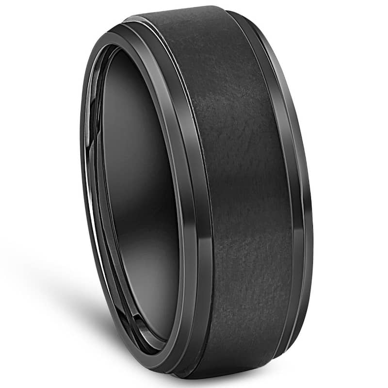 Black Titanium Mens Comfort Fit Brushed Beveled Polished Edge Wedding Band 9MM