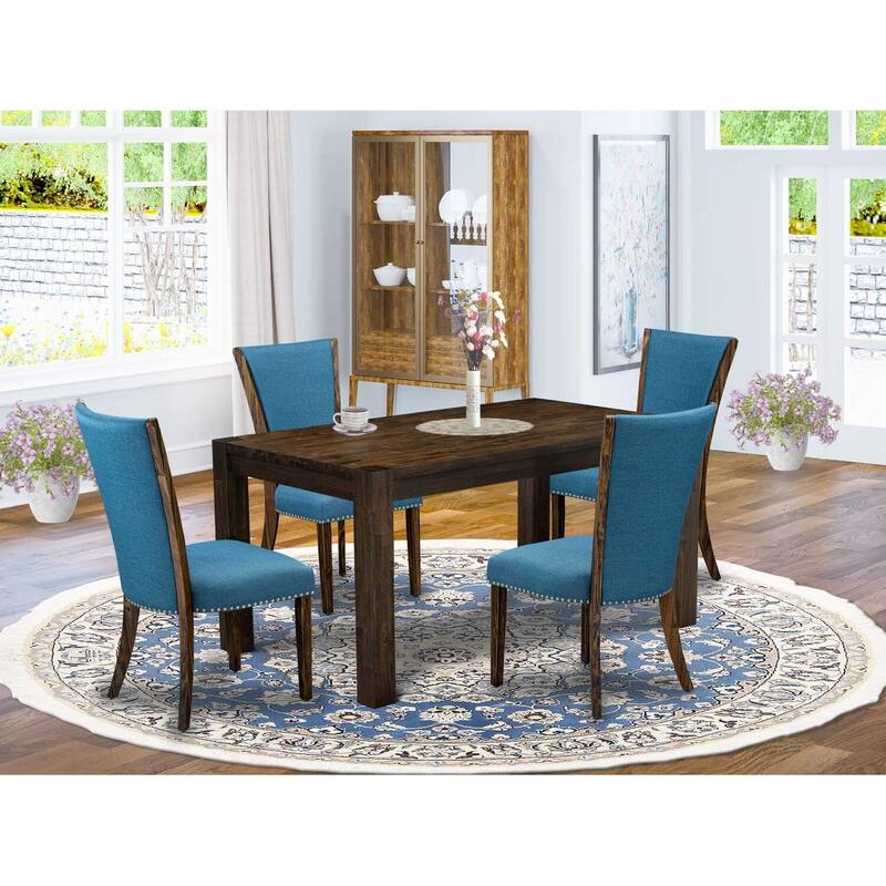 5-Piece Natural Brown Finish Solid Wood Top-Rectangular Dining Room Set-Seats 4