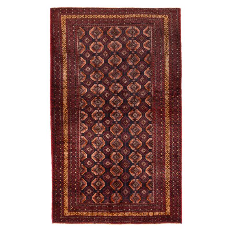 ECARPETGALLERY Hand-knotted Teimani Dark Navy, Red Wool Rug - 3'11 x 6'4