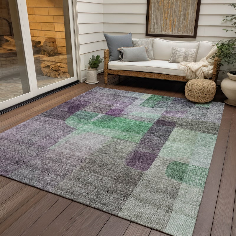 Machine Washable Indoor/ Outdoor Contemporary Abstract Chantille Rug