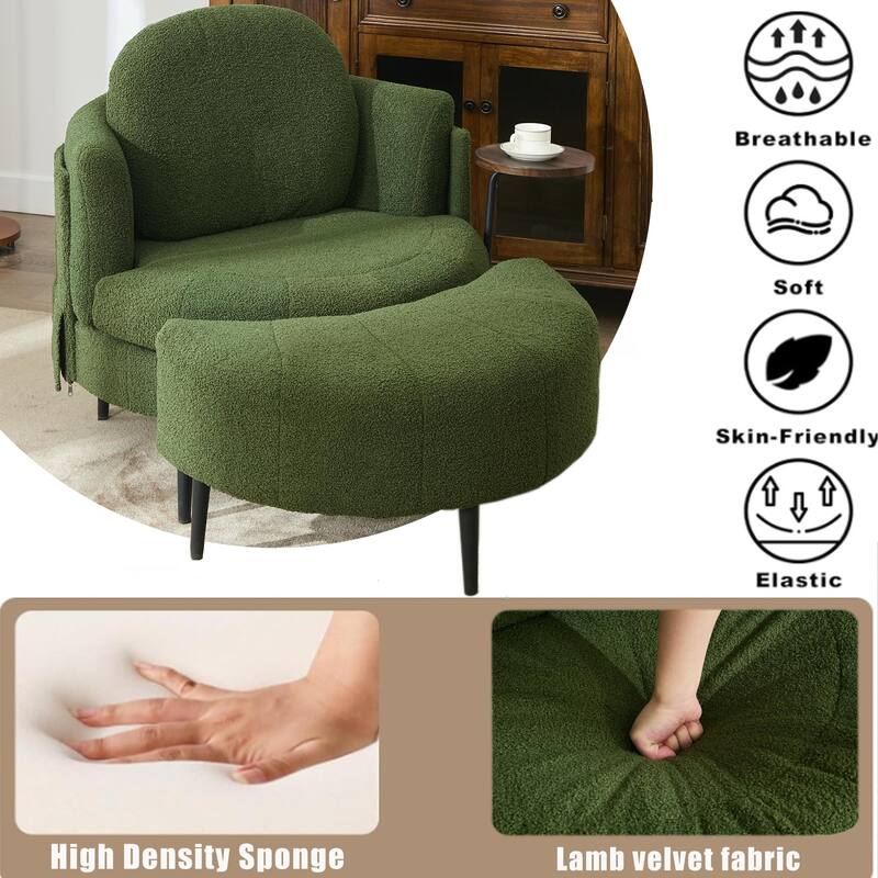 42" Modern Velvet Fabric Accent Chair with Ottoman Set