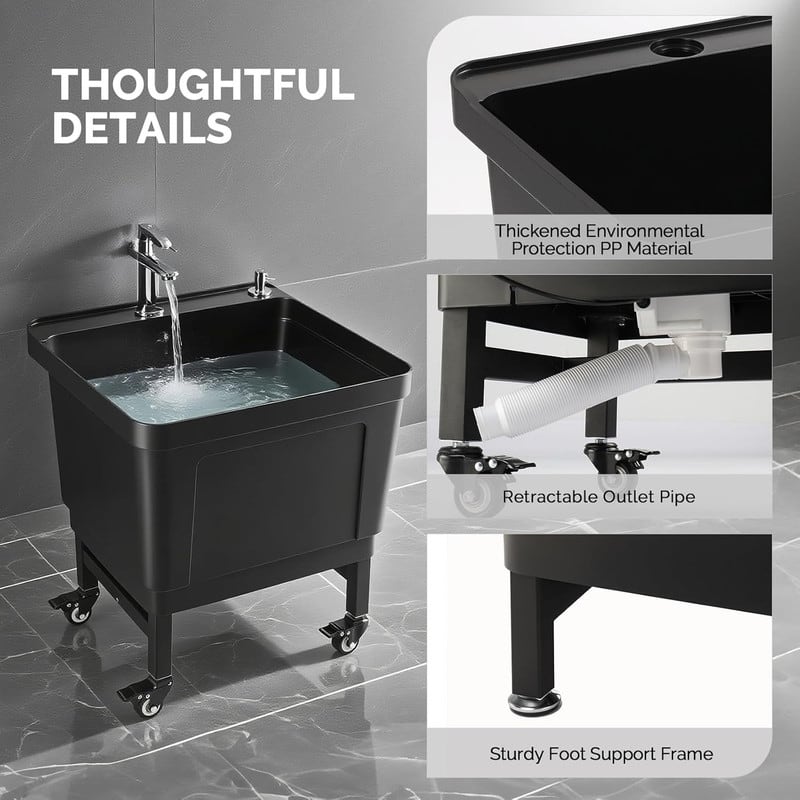 Plastic Floor Mop Slop Sink With Wheels In Black