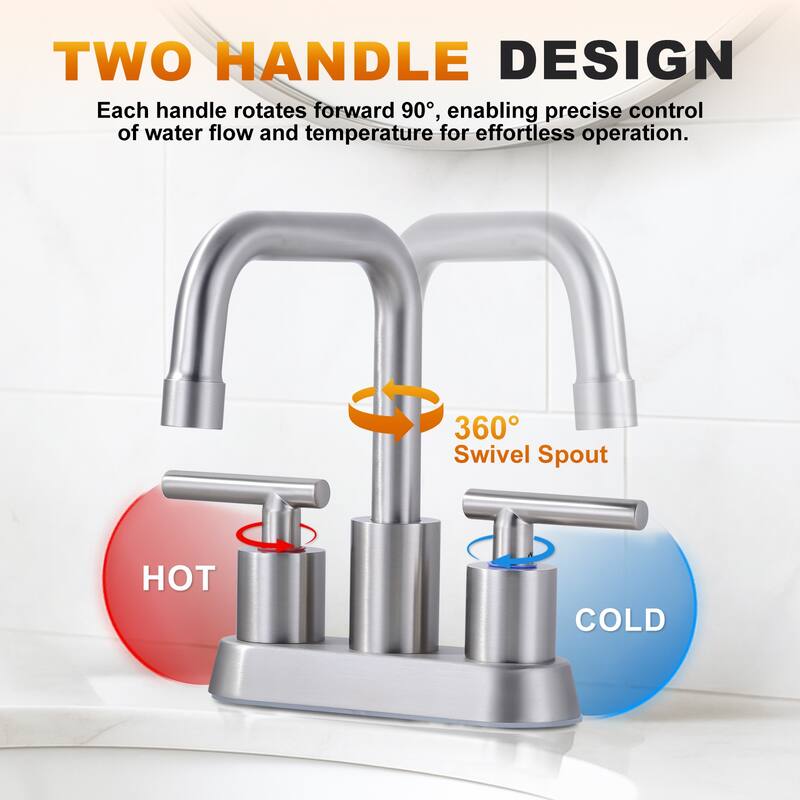 WOWOW 4 in. Centerset Double Handle Bathroom Faucet with Drain Kit
