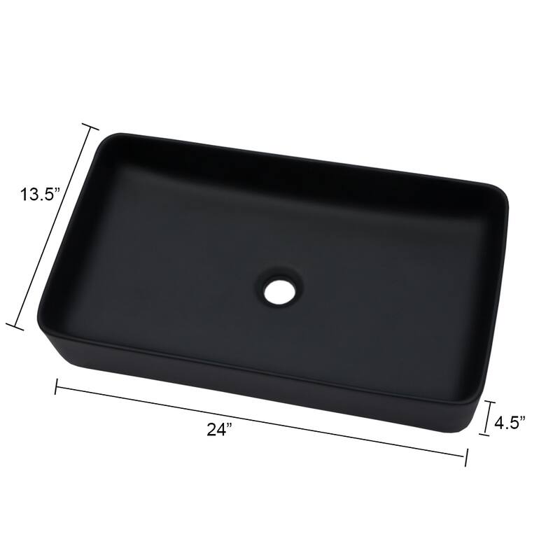 European-Inspired Rectangular Ceramic Vessel Sink with Polished Finish - 24" x 14", Countertop Installation - 24in L