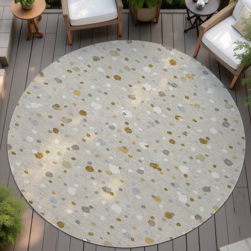 Machine Washable Indoor/ Outdoor Contemporary Sheinelle Chantille Rug - Beige - 8' x 8'