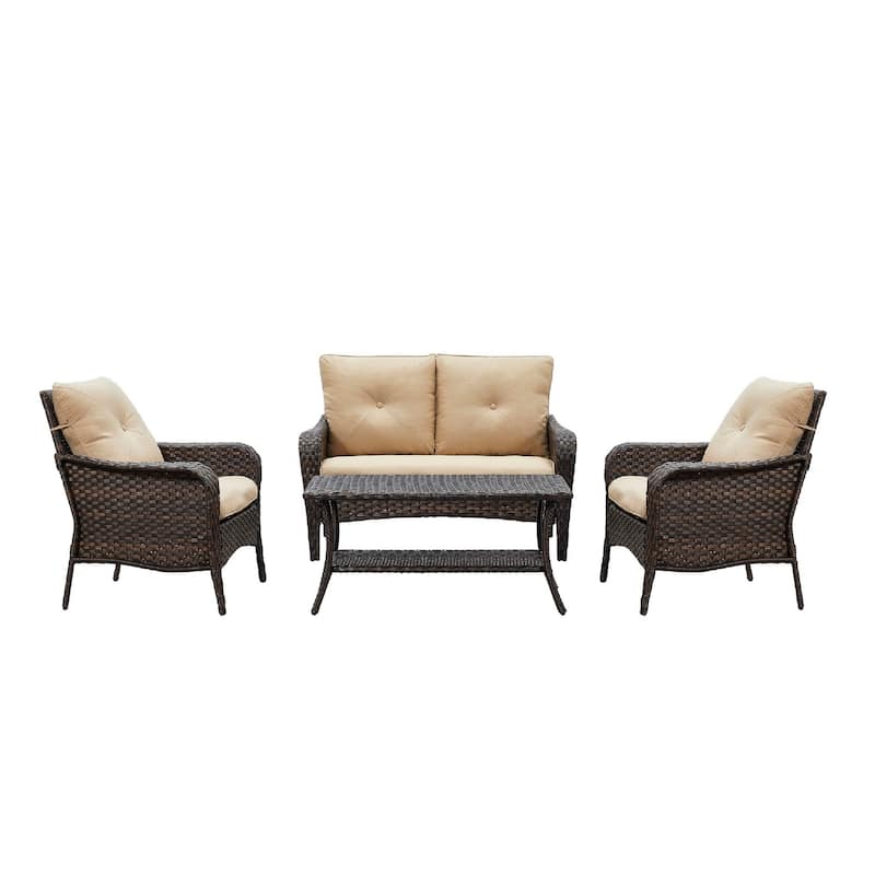 Pocassy 4-Piece Patio Wicker Sofa Set with Cushions