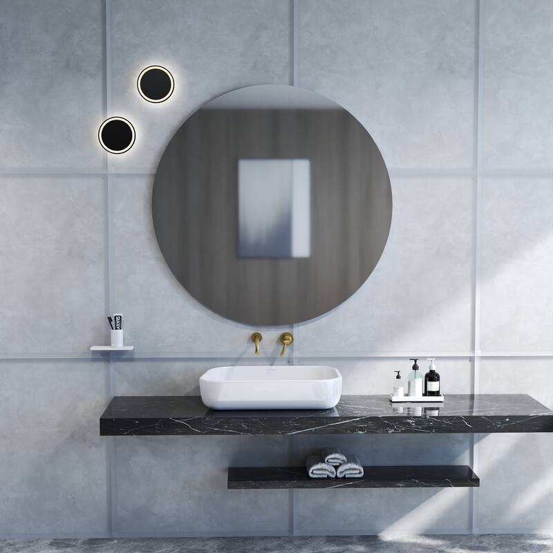 70cm Vathroom Mirror, Round Mirror, Matte White Backboard - 27.7