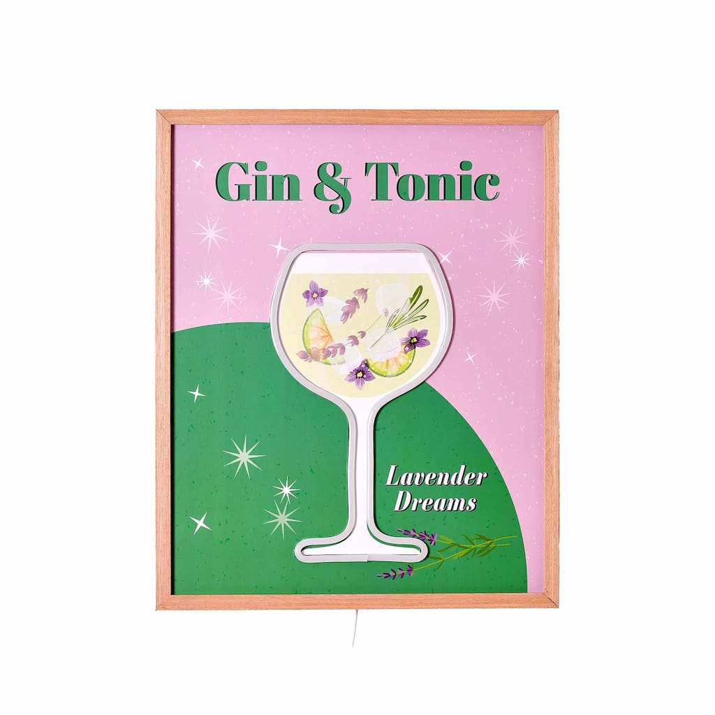 American Art Decor Tipsy Gin & Tonic Framed LED Lavender Dreams Wall Decor - 16" x 20" - 20.62" x 16.62"
