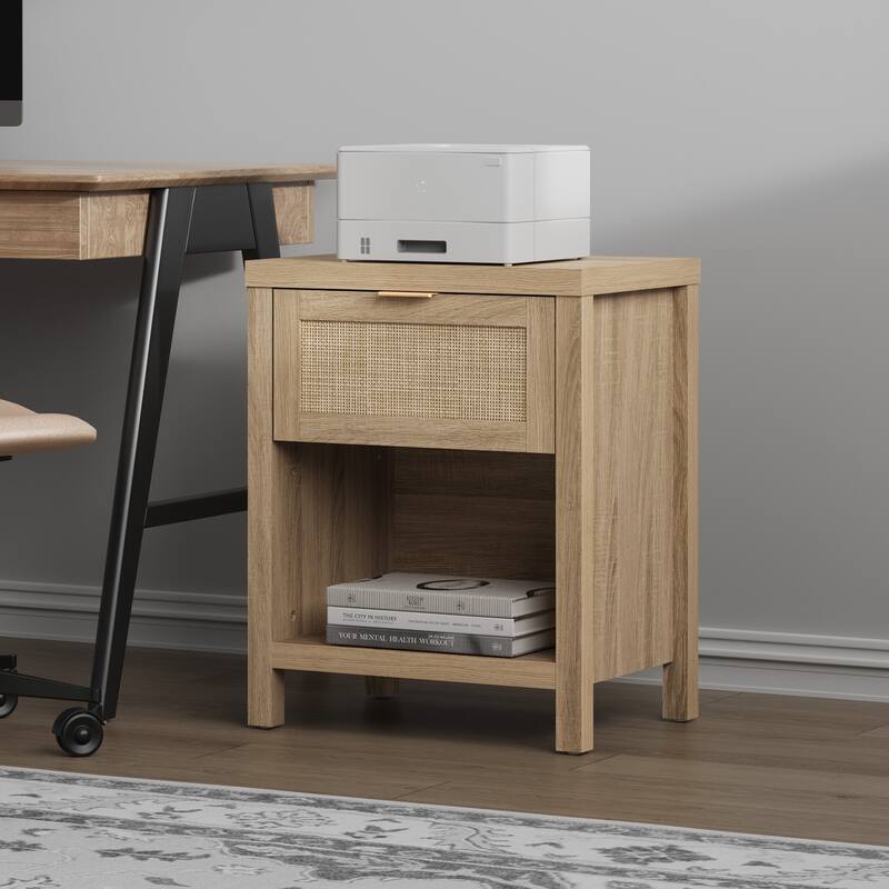 SICOTAS Farmhouse Set of 2 Nightstand with Charging Station and Drawers - Light Oak - 1-drawer