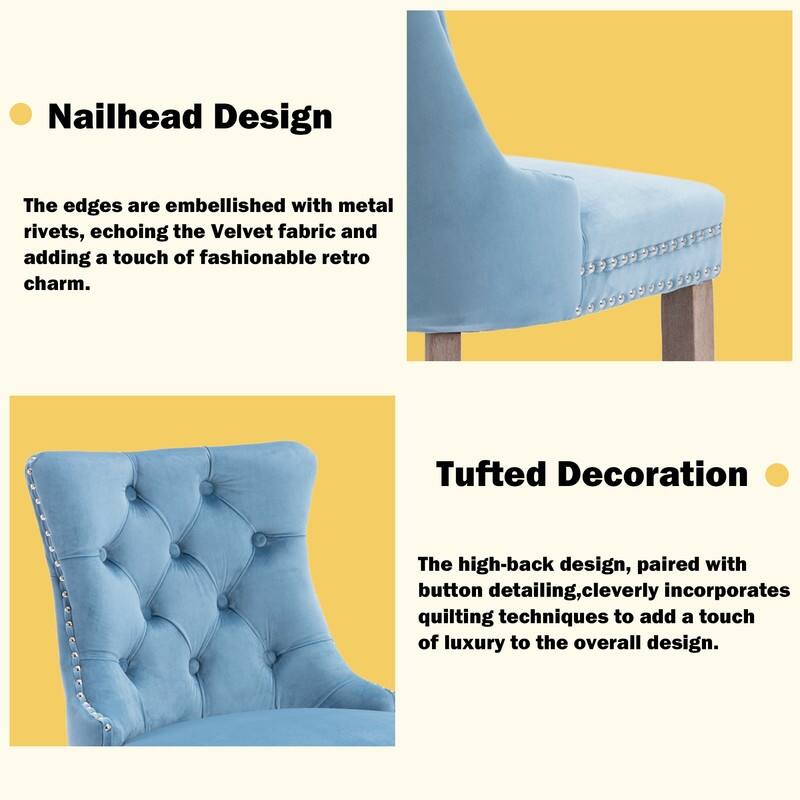 Contemporary Upholstered Velvet Barstools with Button Tufted Set of 2