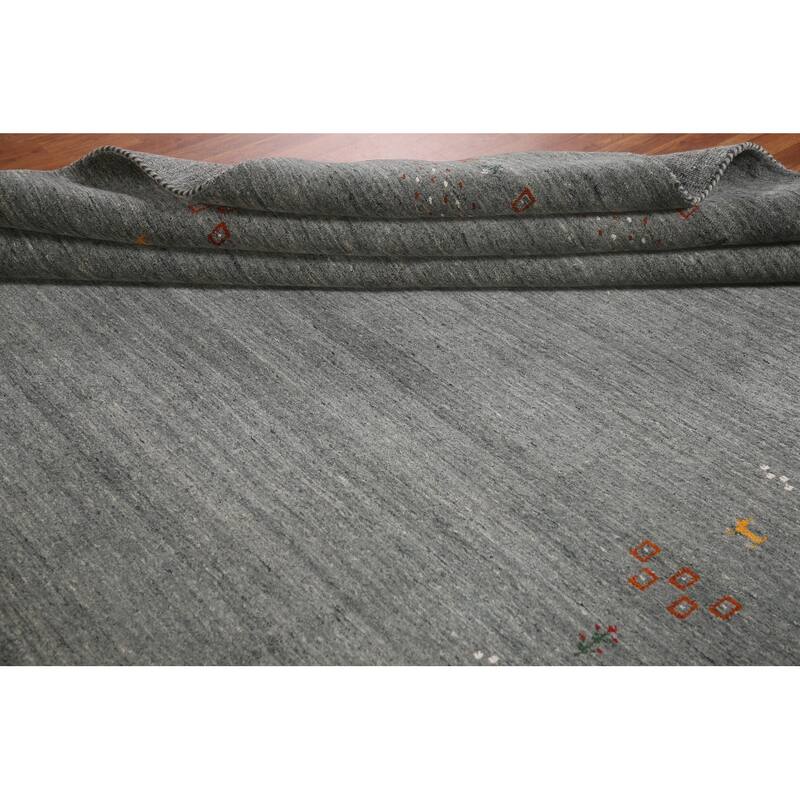 Silver Gray Gabbeh Living Room Area Rug Hand-Knotted Wool Carpet - 8'0"x 9'11"