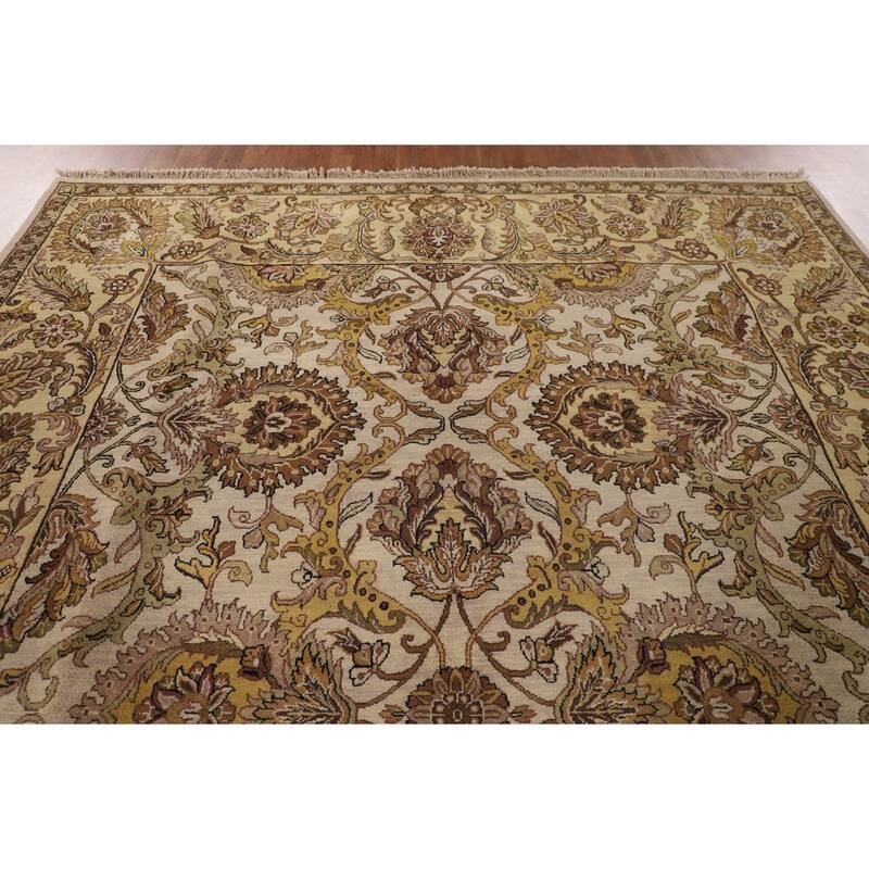 All-Over Floral Agra Indian Area Rug Hand-Knotted Wool Carpet - 9'1"x 12'2"