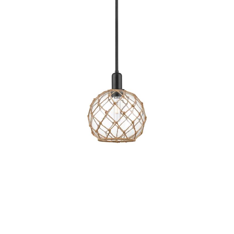 Innovations Lighting 716-1S-13-10 Farmhouse Rope Pendant Farmhouse - Matte Black / Clear Glass with Brown Rope