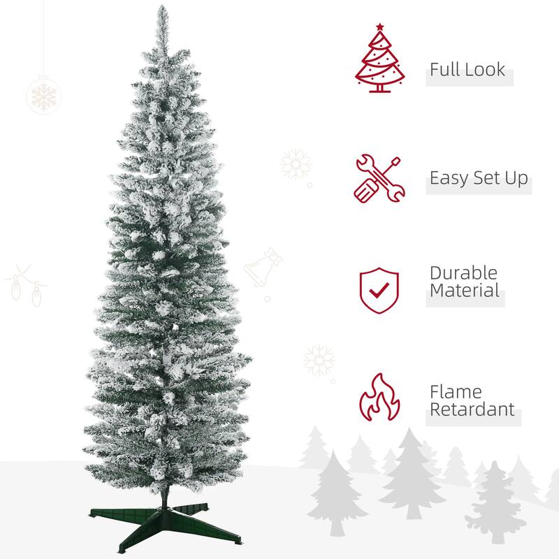 HOMCOM 6' Snow Flocked Artificial Pencil Christmas Tree, Slim Xmas Tree, Green - 5.89 ft