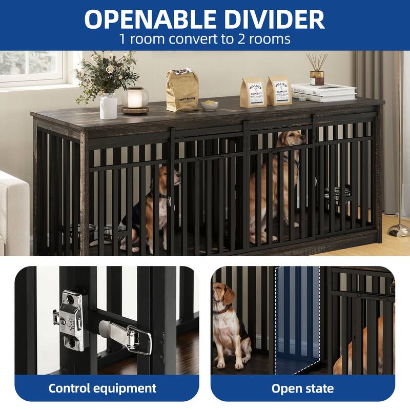 Moasis 71 Inch Double Dog Crate Furniture for 2 Dogs