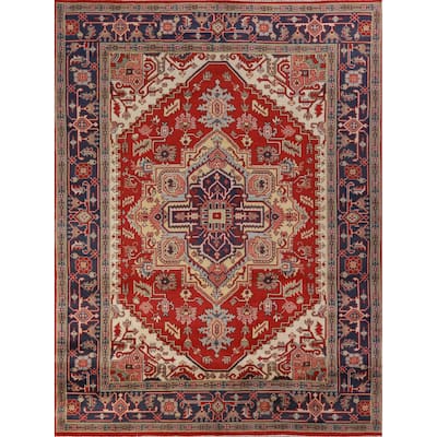 Hand Knotted Oriental 100% Wool Carpet Traditional Medallion Red Heriz (serapi) Area Rug - 9' 11'' X 7' 10''