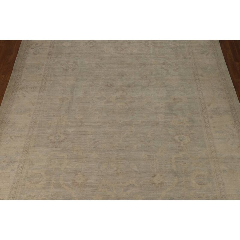Vegetable Dye Oushak Turkish Large Rug Handmade Beige Wool Carpet - 10'0"x 13'9"