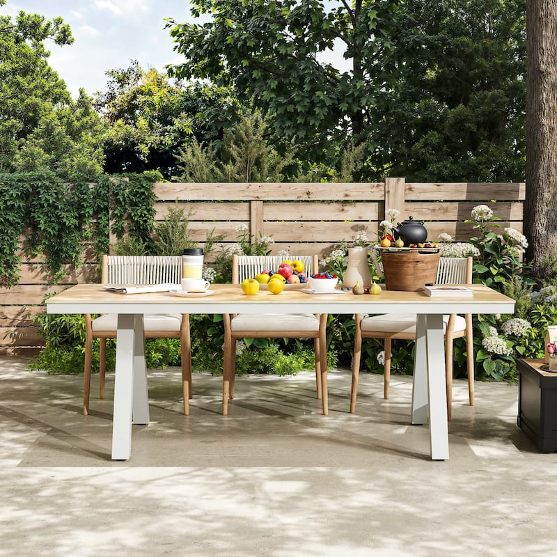 Outdoor Dining Table with Wood Grain Top and Gray Legs Weather-Resistant Patio Table