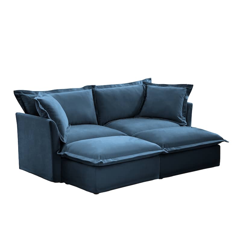83.4" Chenille 2-Seater Sectional Sofa with Ottomans