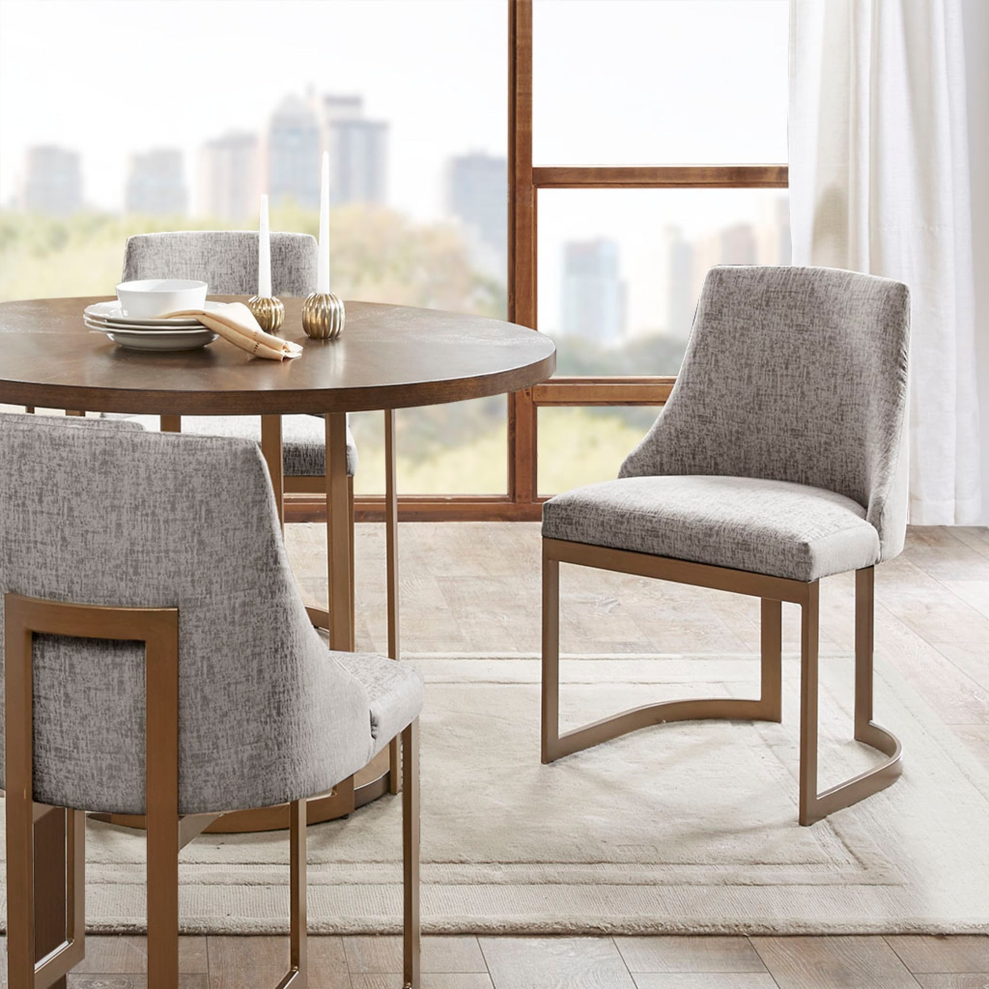Roomfitters 33-Inch Contemporary Dining Chair (Set of 2), Antique Gold Metal C-Frame with High-Density Foam, Gray