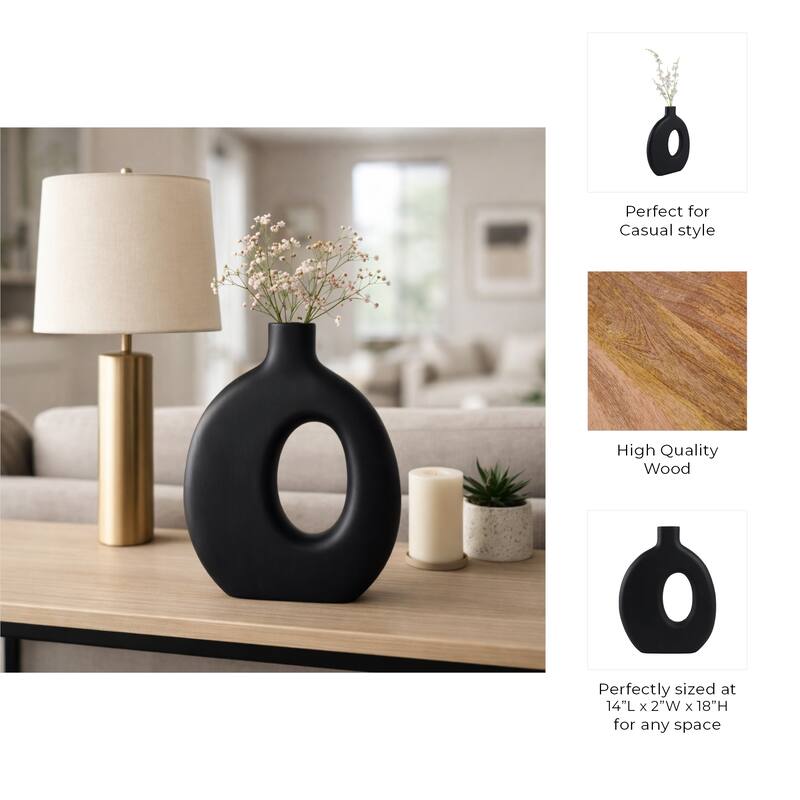Decorative Wooden Cut-Out Vase - Black, 18"