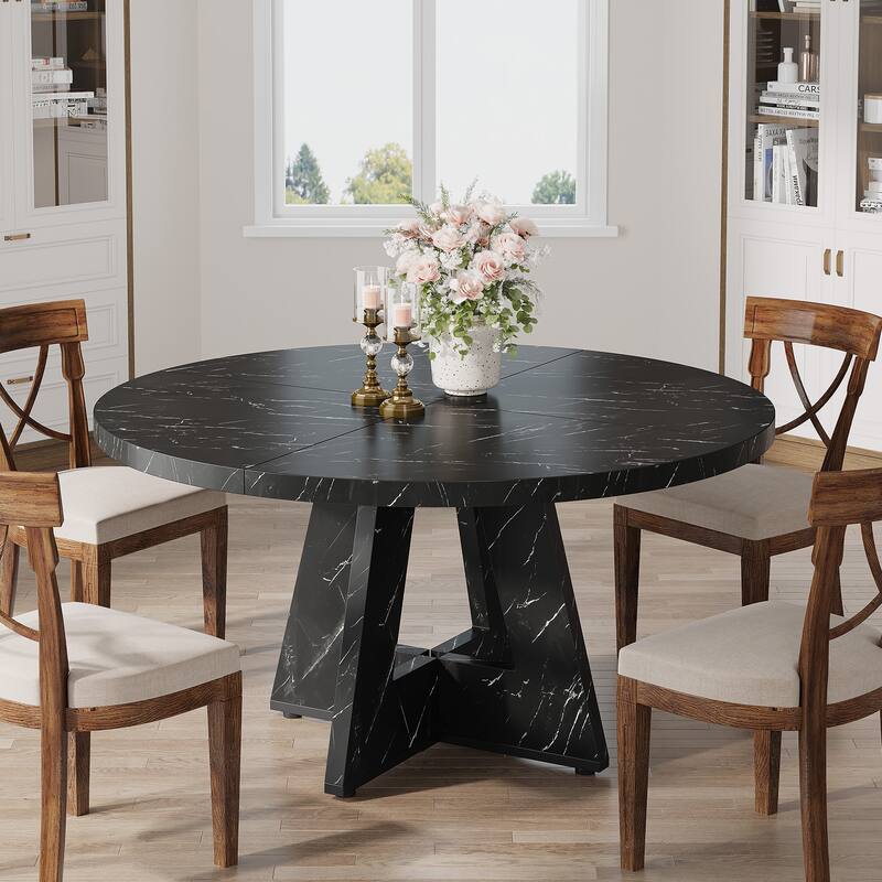 47" Round Wood Dining Table 4-Seater Farmhouse with Wooden Tabletop Cross Base for Dining Room/Kitchen