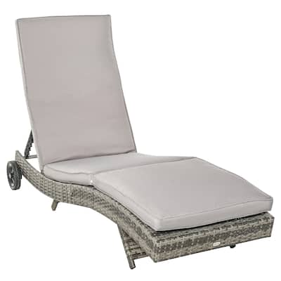 Outsunny Chaise Lounge Pool Chair, Outdoor Pe Rattan Cushioned Patio Sun Lounger W/ 5-Level Adjustable Backrest & Wheels