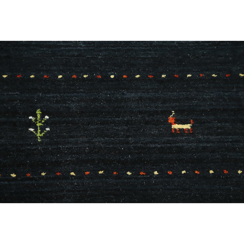 Hand Knotted Oriental 100% Wool Carpet Tribal Animal Pictorial Navy Blue & Blues Gabbeh Area Rug - 8' 11'' X 9' 3''