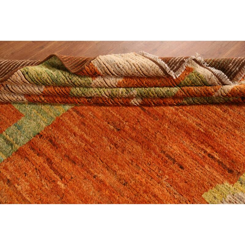 Orange Geometric Moroccan Oriental Large Rug Handmade Wool Carpet - 10'4" x 13'8"