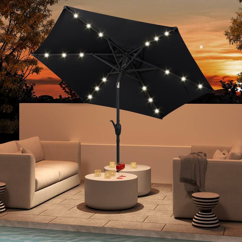 Polyester LED Patio Umbrella with Tilt and Crank Handle