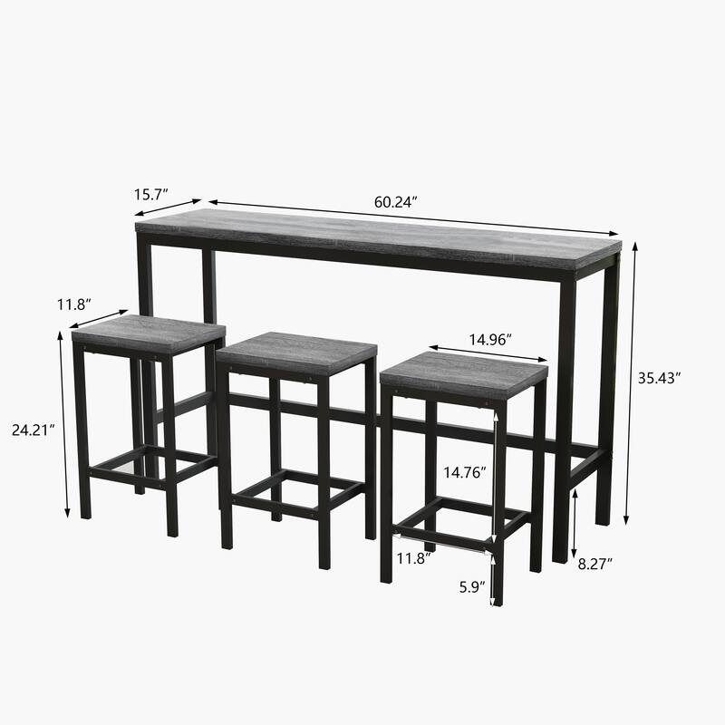 Counter Height Extra Long Dining Table Set with 3 Stools Pub Kitchen Set Side Table with Footrest