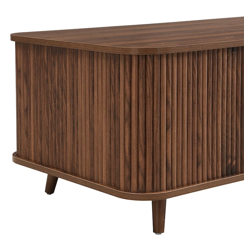 Christopher Knight Home - Arlo Mid-Century Modern Coffee Table with Tambour Doors and 6-Compartment Storage Drawer