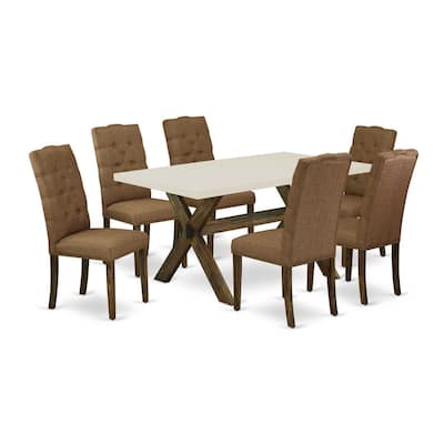 HomeStock 7-Pc Rectangle Natural Oak Finish Solid Wood Top Dining Table with 6 Parson-Chairs