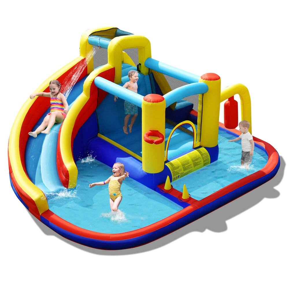 Gymax 7-in-1 Inflatable Water Slide Water Park Kids Bounce Castle