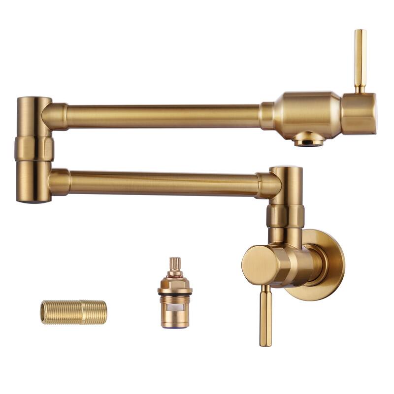 WOWOW Wall Mounted Pot Filler Faucet with Double Joint Swing Arms - Gold