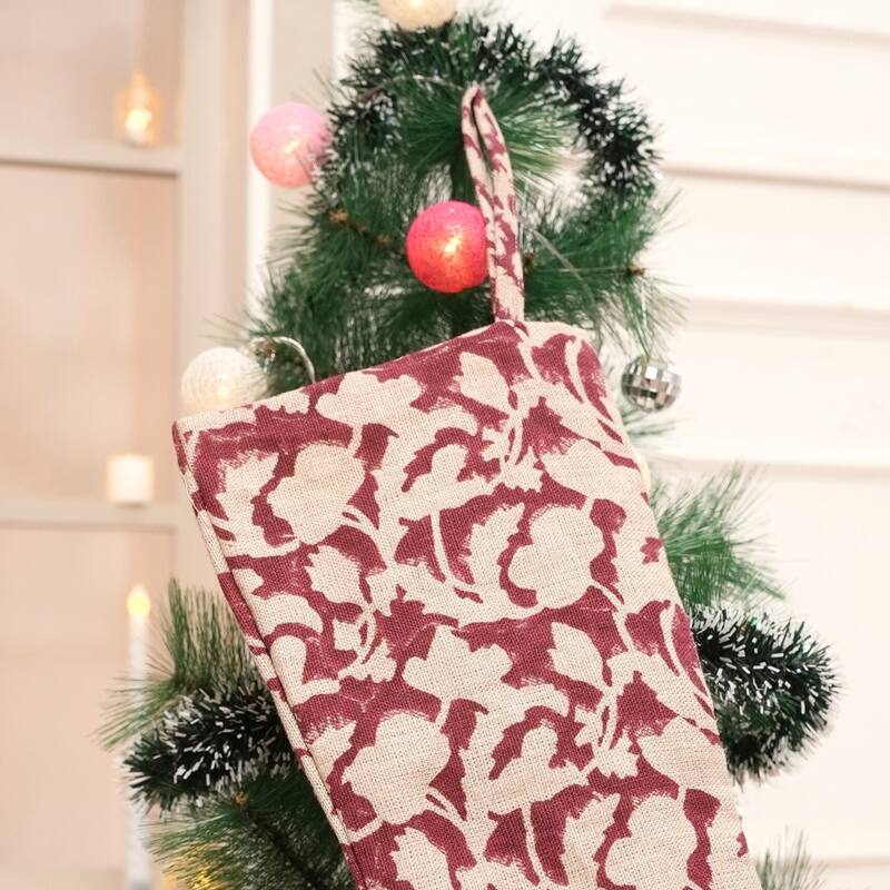 Fabdivine Linen or Cotton Hand Block Home Decorative Christmas Stockings - 16"X6.5"